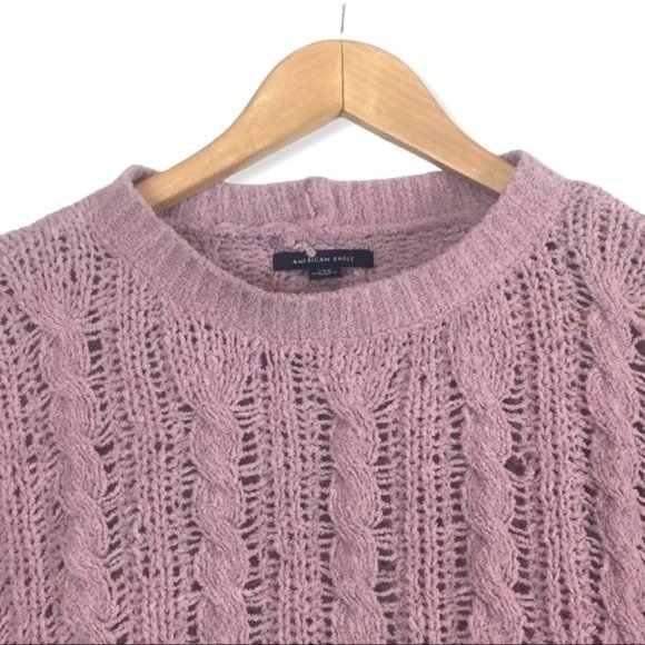 AEO Impossibly Soft Lilac Purple Cable Knit Sweater Large Crew Neck Pullover - Picture 4 of 10